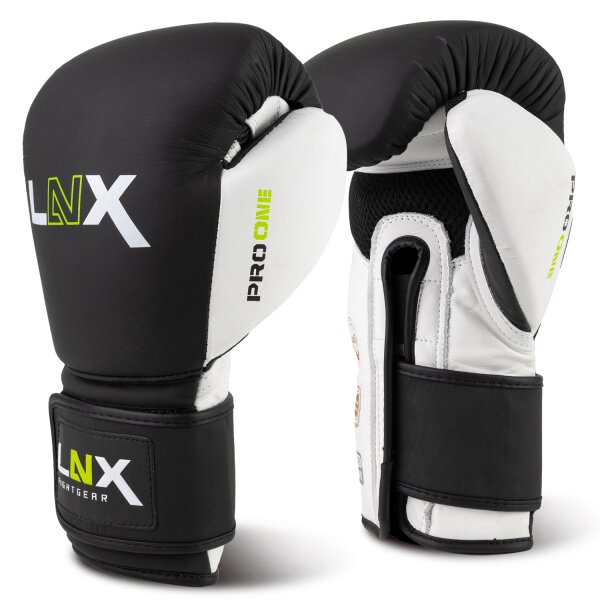 LNX Boxhandschuhe "Pro One" Leder schwarz/weiß (001) 16 Oz