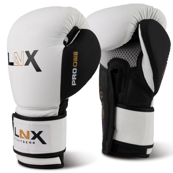 LNX Boxhandschuhe "Pro One" Leder weiß/schwarz (101) 14 Oz