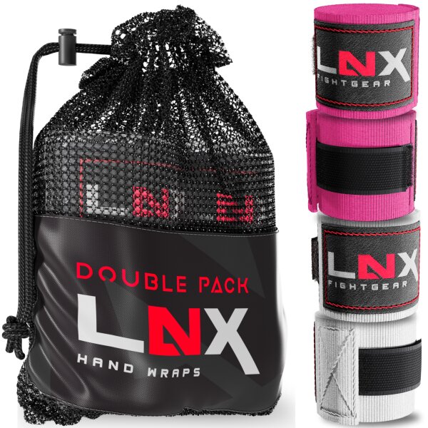 LNX Bandagen/Boxbandagen Doppelpack 2,5m pink + weiss